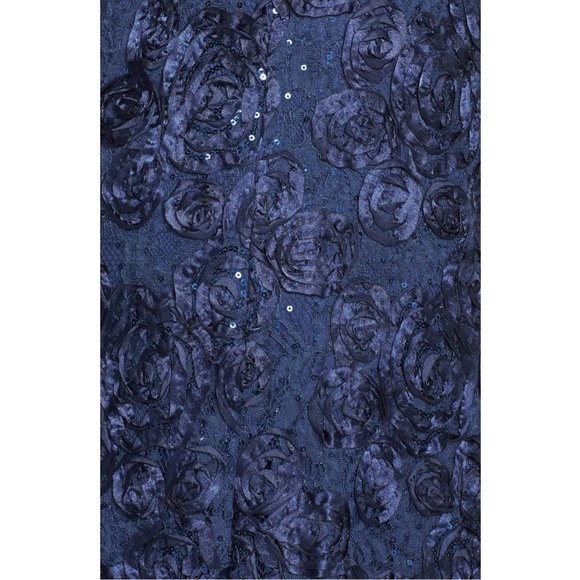 NWT $259 ALEX‎ EVENINGS [ 6 ] Embellished Lace Rosette A-Line Gown in Navy Blue - Picture 2 of 14